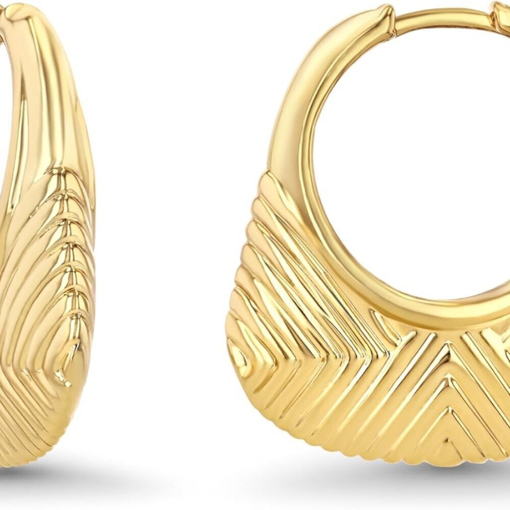 Gold Hoop Earrings Large Chunky Wavy Irregular Festival Jewelry Gift For Women